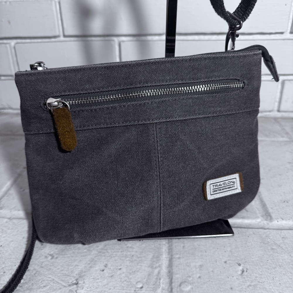 Travelon Anti-Theft Heritage Small Crossbody Bag - Grey 100% Cotton Canvas
